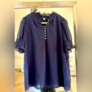 Tommy Hilfiger Navy Blouse with gold Button Accents